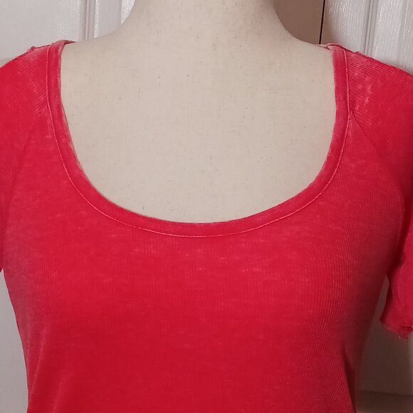 NEW Chaser Ribbed Cotton Blend Top Cut-out Shoulders Watermelon Pink L - Picture 6 of 12